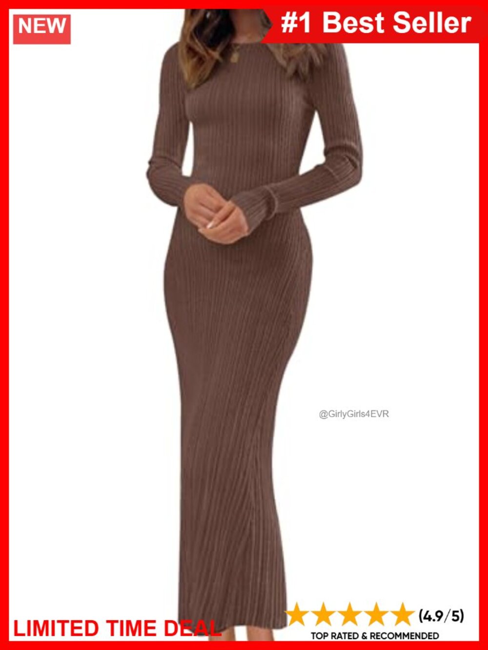Ribbed Knit Long Sleeve Bodycon Maxi Sweater Dress Slim Fit